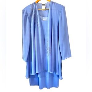 R&M Richards Blue Periwinkle Two Piece Special Occasion Dress Iridescent Bea…